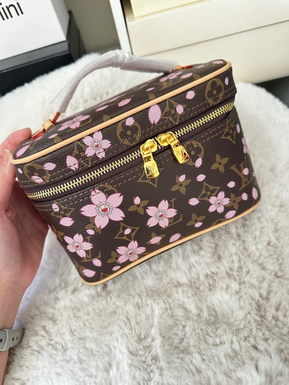 Floral Sakura Murakami Vanity Case, Mini Bag, Structured Chain Purse, Small Tote